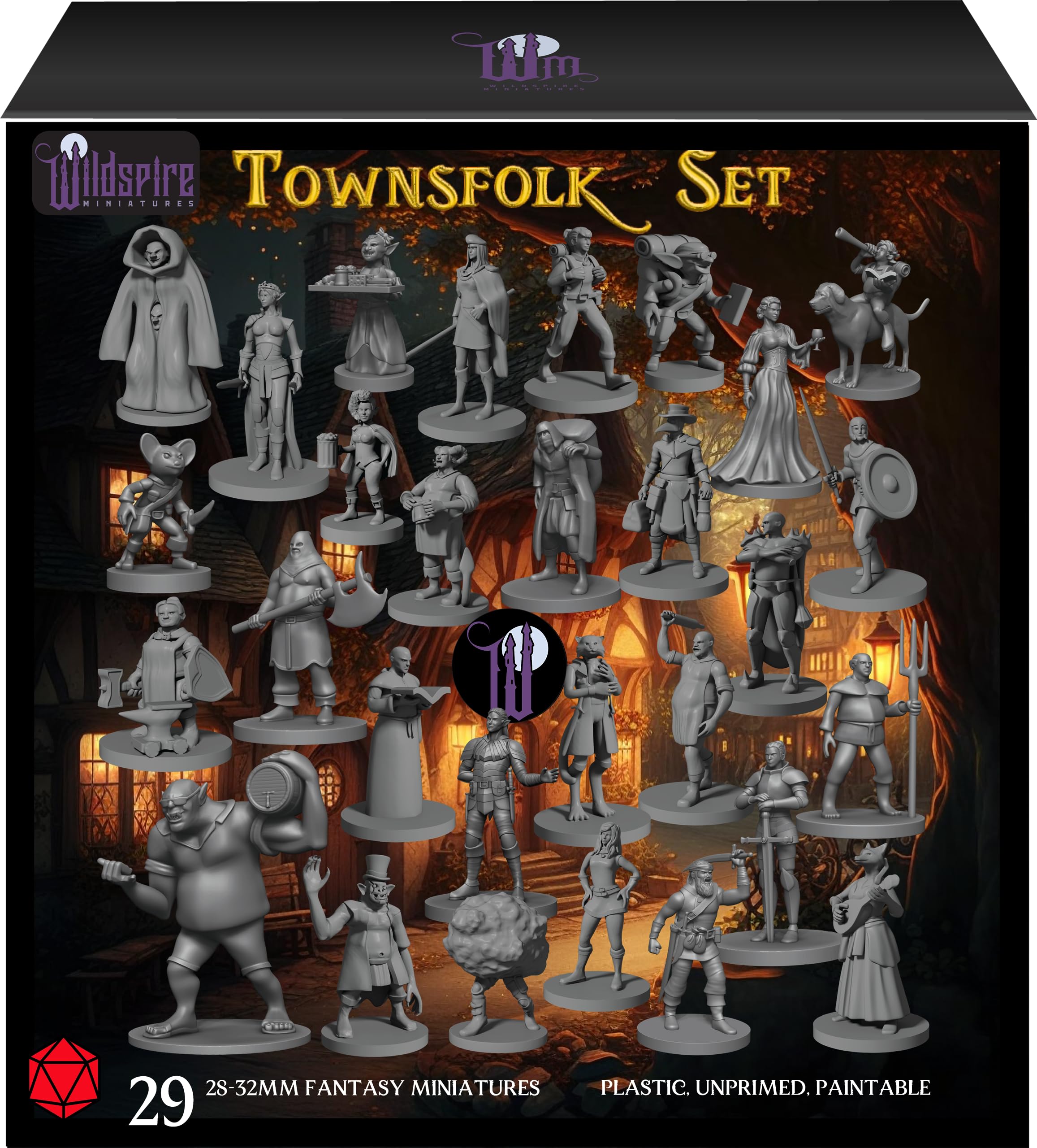 Newcombie 29 Heroic Townsfolk Fantasy Miniatures for DND Miniatures Dungeons and Dragons Starter Set D&D Minis Tabletop Unpainted Miniatures DND Figures Bulk Figurines D&D Miniatures