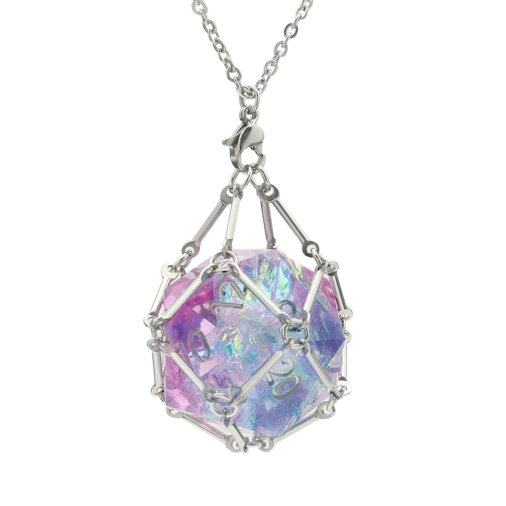 PJOY DND Necklace Empty Dice Cage for D20 Dice D&D Dungeons and Dragons Gamers DND Gifts-Silver