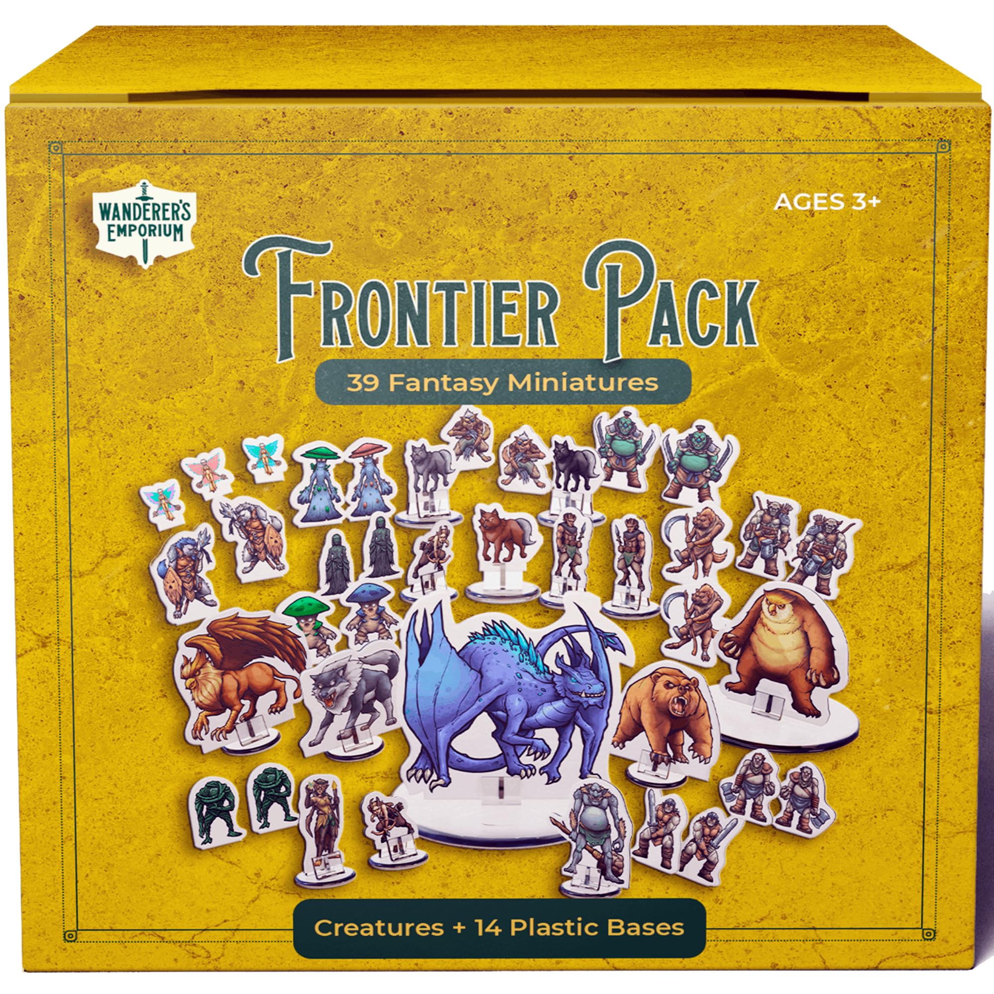 Wanderers Emporium Hard Flat Minis for DND Miniatures with Bases | 28mm - 32mm Scale Dungeons and Dragons Starter Set 5e (Frontier Pack 39 Miniatures)